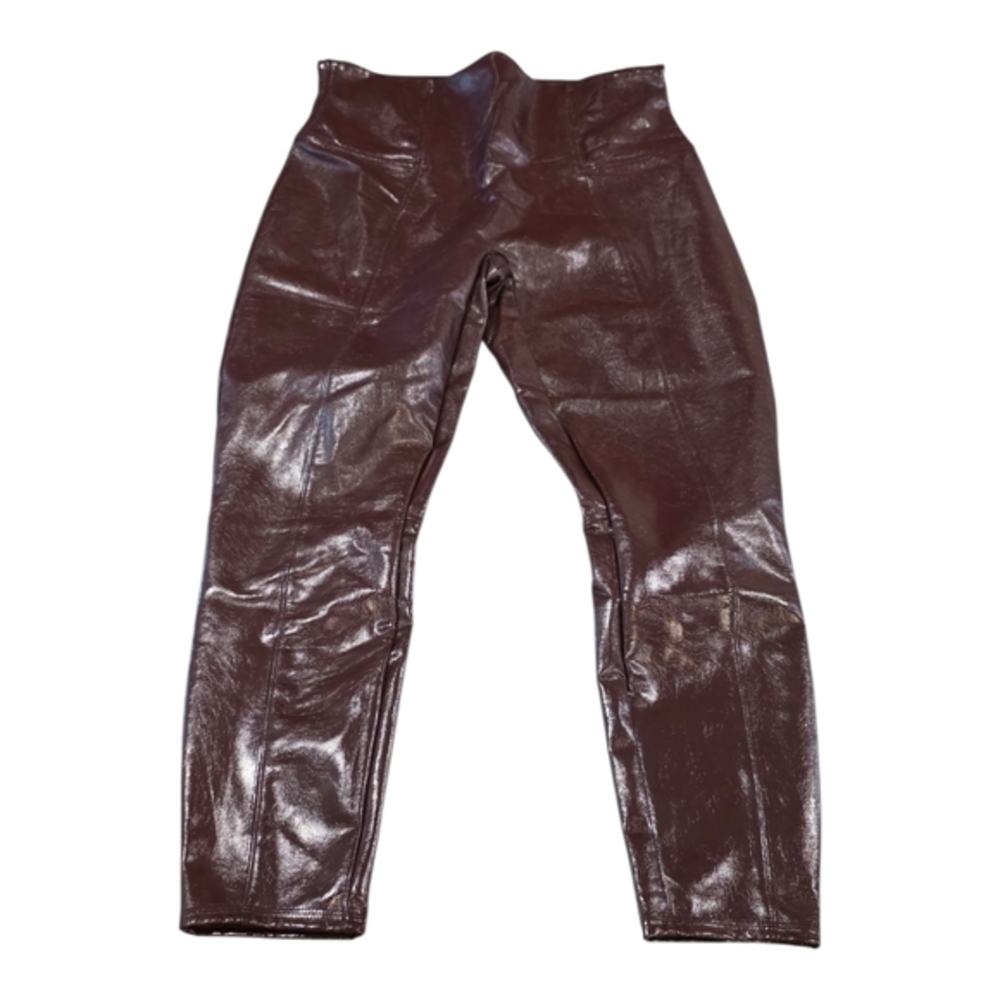 SPANX Vegan Patent Leather Leggings Pants in Ruby Burgundy Red Size 1X NEW‎ - Picture 3 of 14